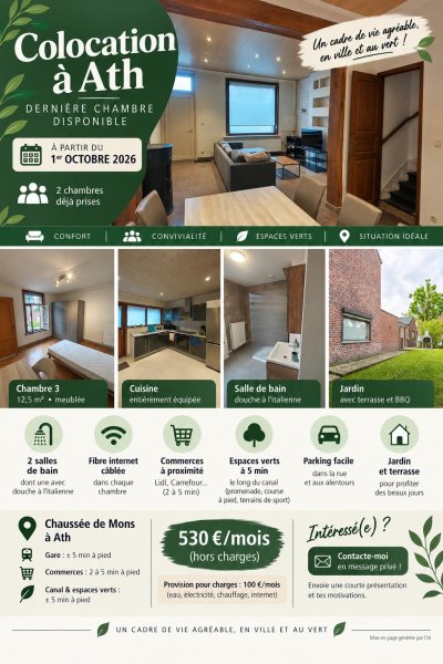 🏡 Colocation 3 chambres à Ath